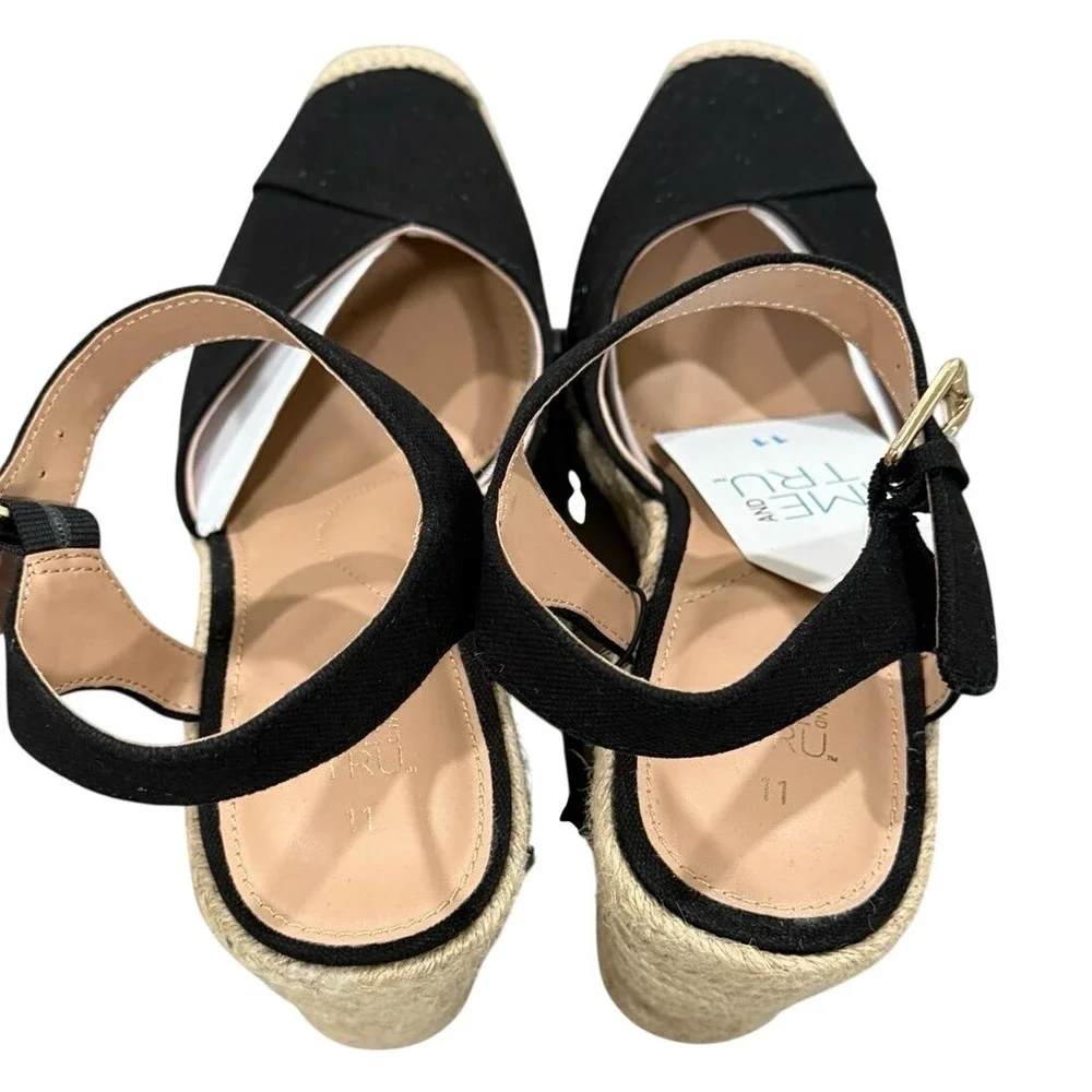 Time and Tru Espadrille‎ Wedge Sandals Black Size 11